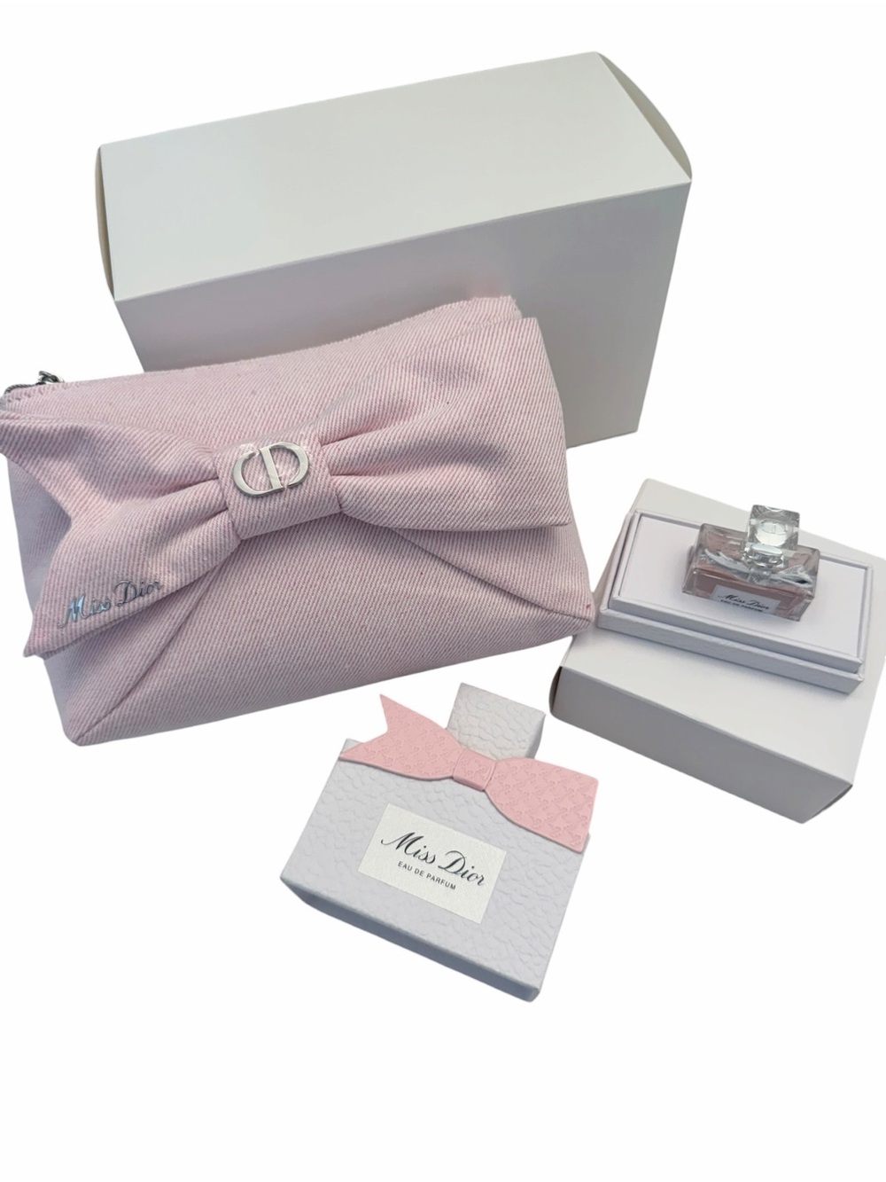 Dior Light Pink Bow Cosmetic Pouch with CD Logo